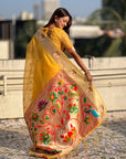 Yellow Organza Swan Paithani Silk Zari Woven Saree