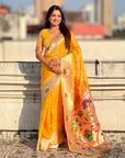 Yellow Organza Swan Paithani Silk Zari Woven Saree