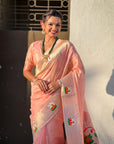 Baby Pink Organza Swan Paithani Silk Zari Woven Saree