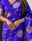 Violet Soft Silk Dual Zari Woven Saree with Peacock Border