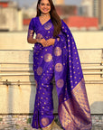 Violet Soft Silk Dual Zari Woven Saree with Peacock Border