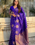 Violet Soft Silk Dual Zari Woven Saree with Peacock Border