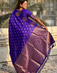 Violet Soft Silk Dual Zari Woven Saree with Peacock Border