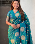 Green Soft Silk Dual Zari Woven Saree with Peacock Border