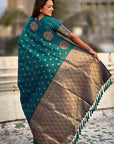Green Soft Silk Dual Zari Woven Saree with Peacock Border