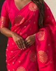 Pink Soft Silk Dual Zari Woven Saree with Peacock Border