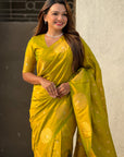 Mehendi Green Soft Silk Dual Zari Woven Saree with Peacock Border