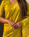 Mehendi Green Soft Silk Dual Zari Woven Saree with Peacock Border