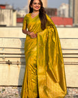 Mehendi Green Soft Silk Dual Zari Woven Saree with Peacock Border