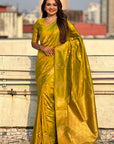 Mehendi Green Soft Silk Dual Zari Woven Saree with Peacock Border