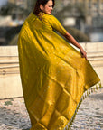 Mehendi Green Soft Silk Dual Zari Woven Saree with Peacock Border