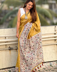 Gold Katki Silk Printed Kalamkari Saree with Zari Border
