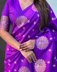 Purple Soft Silk Dual Zari Woven Saree with Peacock Border