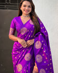 Purple Soft Silk Dual Zari Woven Saree with Peacock Border