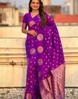 Purple Soft Silk Dual Zari Woven Saree with Peacock Border