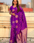 Purple Soft Silk Dual Zari Woven Saree with Peacock Border
