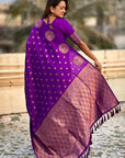 Purple Soft Silk Dual Zari Woven Saree with Peacock Border
