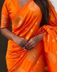 Orange Soft Silk Dual Zari Woven Saree with Peacock Border