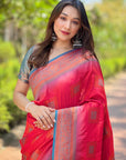 Pink Soft Silk Contrast Zari Woven Saree