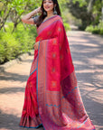 Pink Soft Silk Contrast Zari Woven Saree