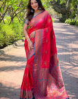 Pink Soft Silk Contrast Zari Woven Saree