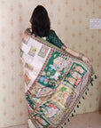 Green Tussar Silk Bold Kalamkari Figure Printed Saree with Zari Woven Border