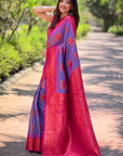Lavender Soft Silk Contrast Zari Woven Saree