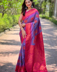 Lavender Soft Silk Contrast Zari Woven Saree