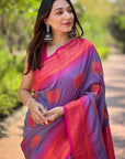Lavender Soft Silk Contrast Zari Woven Saree