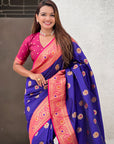 Violet Soft Silk Saree with Sunflower Butta Meenakari Zari Woven Saree