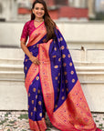 Violet Soft Silk Saree with Sunflower Butta Meenakari Zari Woven Saree