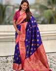 Violet Soft Silk Saree with Sunflower Butta Meenakari Zari Woven Saree