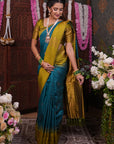 Sea Blue Soft Silk Floral Border Contrast Zari Woven Saree