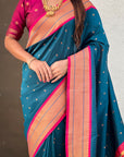 Denim Soft Silk Paithani Zari Woven Saree