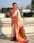 Cream Soft Silk Paithani Zari Woven Saree