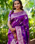 Purple Banarasi Jaal Soft Silk Zari Woven Saree