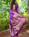 Purple Banarasi Jaal Soft Silk Zari Woven Saree