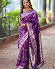 Purple Banarasi Jaal Soft Silk Zari Woven Saree