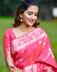 Pink Banarasi Jaal Soft Silk Zari Woven Saree