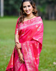 Pink Banarasi Jaal Soft Silk Zari Woven Saree