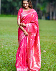 Pink Banarasi Jaal Soft Silk Zari Woven Saree