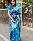 Blue Banarasi Jaal Soft Silk Zari Woven Saree
