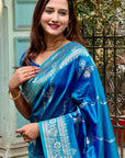 Blue Banarasi Jaal Soft Silk Zari Woven Saree