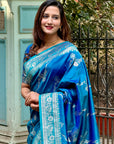 Blue Banarasi Jaal Soft Silk Zari Woven Saree