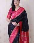 Black Soft Silk Zari Woven Warli Art Traditional Saree