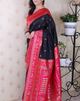 Black Soft Silk Zari Woven Warli Art Traditional Saree