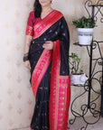 Black Soft Silk Zari Woven Warli Art Traditional Saree