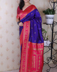 Violet Soft Silk Zari Woven Warli Art Traditional Saree