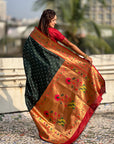 Bottle Green Zari Woven Bandhani Paithani Fusion Silk Saree