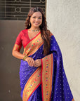 Violet Zari Woven Bandhani Paithani Fusion Silk Saree